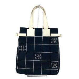 CHANEL Black Canvas Logo Shoulder Bag